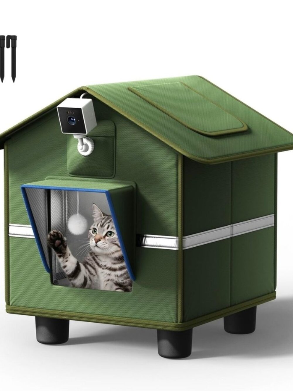 Outdoor Cat House with 2K Camera for Single Cat up to 12 Ibs, Insulated